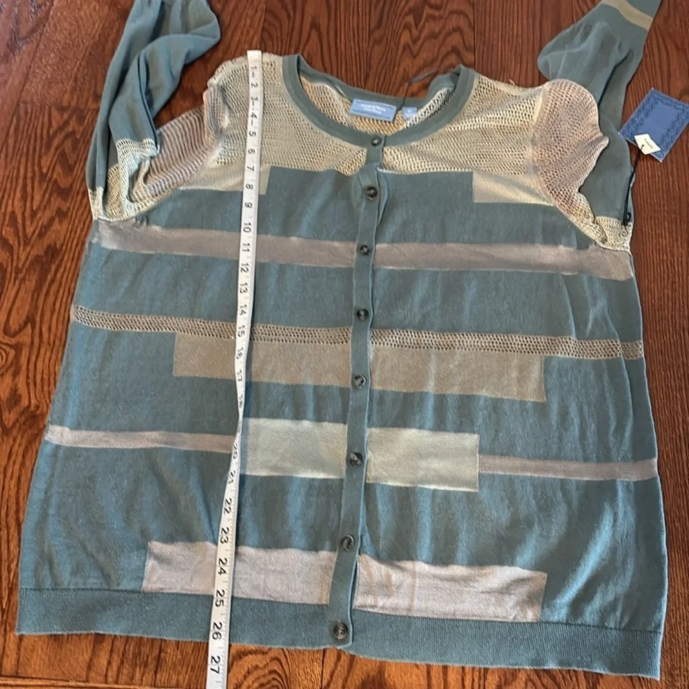 Vera wang NEW teal green gray partial sheer cardigan netting mesh / button up XL